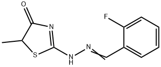 2-fluorobenzaldehyde (5-methyl-4-oxo-1,3-thiazolidin-2-ylidene)hydrazone 结构式