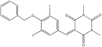 5-[4-(benzyloxy)-3,5-diiodobenzylidene]-1,3-dimethyl-2,4,6(1H,3H,5H)-pyrimidinetrione 结构式