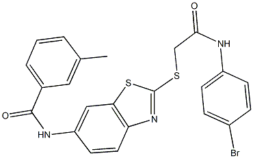 N-(2-{[2-(4-bromoanilino)-2-oxoethyl]sulfanyl}-1,3-benzothiazol-6-yl)-3-methylbenzamide 结构式