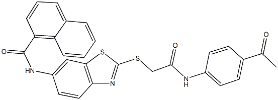 N-(2-{[2-(4-acetylanilino)-2-oxoethyl]sulfanyl}-1,3-benzothiazol-6-yl)-1-naphthamide 结构式