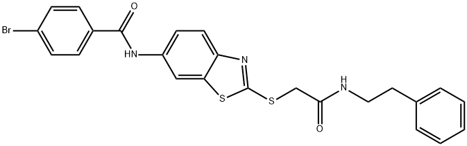 4-bromo-N-[2-({2-oxo-2-[(2-phenylethyl)amino]ethyl}sulfanyl)-1,3-benzothiazol-6-yl]benzamide 结构式
