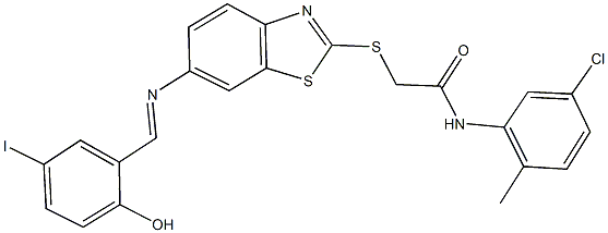 N-(5-chloro-2-methylphenyl)-2-({6-[(2-hydroxy-5-iodobenzylidene)amino]-1,3-benzothiazol-2-yl}sulfanyl)acetamide 结构式