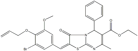 ethyl 2-[4-(allyloxy)-3-bromo-5-methoxybenzylidene]-7-methyl-3-oxo-5-phenyl-2,3-dihydro-5H-[1,3]thiazolo[3,2-a]pyrimidine-6-carboxylate 结构式