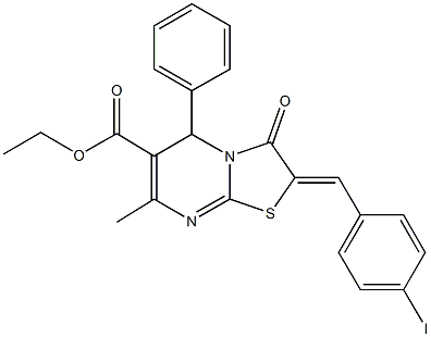 ethyl 2-(4-iodobenzylidene)-7-methyl-3-oxo-5-phenyl-2,3-dihydro-5H-[1,3]thiazolo[3,2-a]pyrimidine-6-carboxylate 结构式