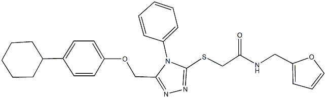 2-({5-[(4-cyclohexylphenoxy)methyl]-4-phenyl-4H-1,2,4-triazol-3-yl}sulfanyl)-N-(2-furylmethyl)acetamide 结构式