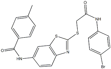 N-(2-{[2-(4-bromoanilino)-2-oxoethyl]sulfanyl}-1,3-benzothiazol-6-yl)-4-methylbenzamide 结构式