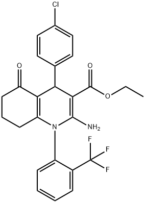 ethyl 2-amino-4-(4-chlorophenyl)-5-oxo-1-[2-(trifluoromethyl)phenyl]-1,4,5,6,7,8-hexahydro-3-quinolinecarboxylate 结构式