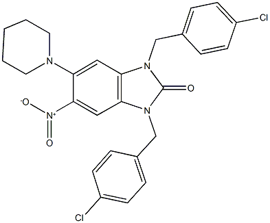 1,3-bis(4-chlorobenzyl)-5-nitro-6-(1-piperidinyl)-1,3-dihydro-2H-benzimidazol-2-one 结构式
