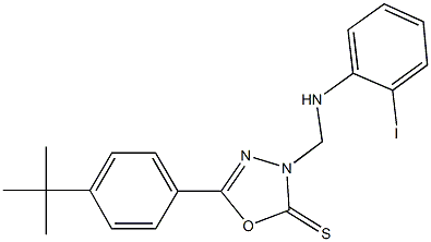 5-(4-tert-butylphenyl)-3-[(2-iodoanilino)methyl]-1,3,4-oxadiazole-2(3H)-thione 结构式