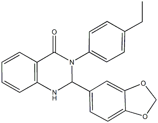 2-(1,3-benzodioxol-5-yl)-3-(4-ethylphenyl)-2,3-dihydro-4(1H)-quinazolinone 结构式