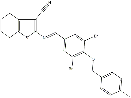 2-({3,5-dibromo-4-[(4-methylbenzyl)oxy]benzylidene}amino)-4,5,6,7-tetrahydro-1-benzothiophene-3-carbonitrile 结构式