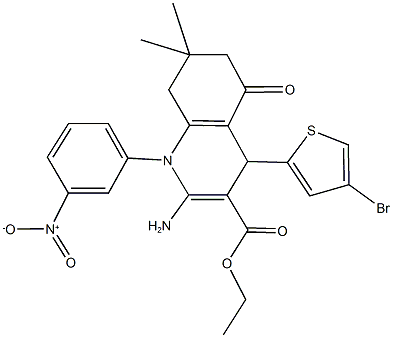 ethyl 2-amino-4-(4-bromo-2-thienyl)-1-{3-nitrophenyl}-7,7-dimethyl-5-oxo-1,4,5,6,7,8-hexahydro-3-quinolinecarboxylate 结构式