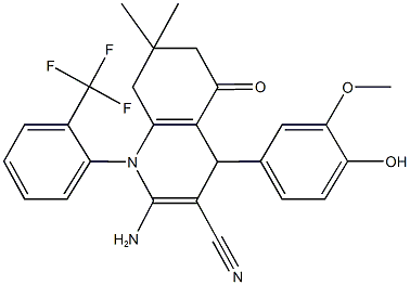 2-amino-4-(4-hydroxy-3-methoxyphenyl)-7,7-dimethyl-5-oxo-1-[2-(trifluoromethyl)phenyl]-1,4,5,6,7,8-hexahydro-3-quinolinecarbonitrile 结构式