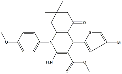 ethyl 2-amino-4-(4-bromo-2-thienyl)-1-(4-methoxyphenyl)-7,7-dimethyl-5-oxo-1,4,5,6,7,8-hexahydro-3-quinolinecarboxylate 结构式