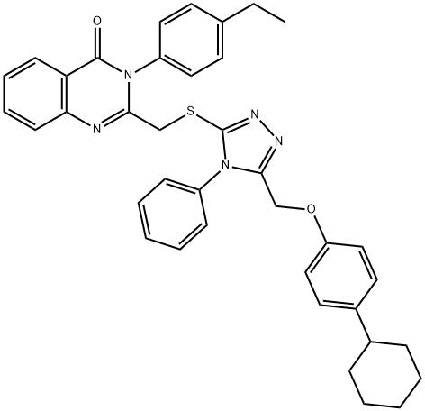 2-[({5-[(4-cyclohexylphenoxy)methyl]-4-phenyl-4H-1,2,4-triazol-3-yl}sulfanyl)methyl]-3-(4-ethylphenyl)-4(3H)-quinazolinone 结构式