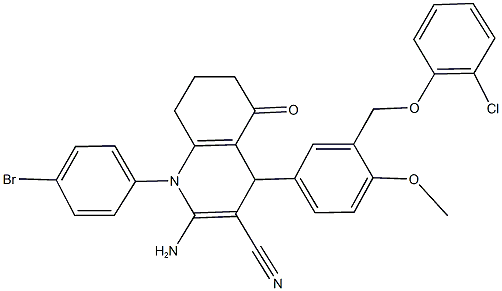 2-amino-1-(4-bromophenyl)-4-{3-[(2-chlorophenoxy)methyl]-4-methoxyphenyl}-5-oxo-1,4,5,6,7,8-hexahydro-3-quinolinecarbonitrile 结构式