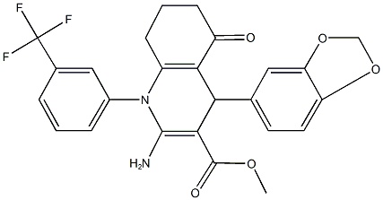 methyl 2-amino-4-(1,3-benzodioxol-5-yl)-5-oxo-1-[3-(trifluoromethyl)phenyl]-1,4,5,6,7,8-hexahydro-3-quinolinecarboxylate 结构式