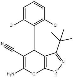 6-amino-3-tert-butyl-4-(2,6-dichlorophenyl)-1,4-dihydropyrano[2,3-c]pyrazole-5-carbonitrile 结构式