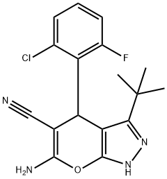 6-amino-3-(tert-butyl)-4-(2-chloro-6-fluorophenyl)-1,4-dihydropyrano[2,3-c]pyrazole-5-carbonitrile 结构式