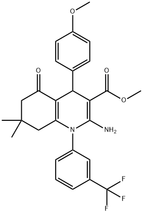 methyl 2-amino-4-(4-methoxyphenyl)-7,7-dimethyl-5-oxo-1-[3-(trifluoromethyl)phenyl]-1,4,5,6,7,8-hexahydro-3-quinolinecarboxylate 结构式