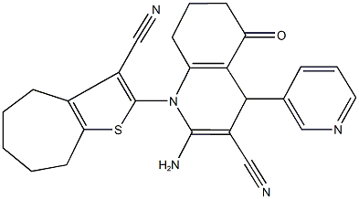 2-amino-1-(3-cyano-5,6,7,8-tetrahydro-4H-cyclohepta[b]thien-2-yl)-5-oxo-4-(3-pyridinyl)-1,4,5,6,7,8-hexahydro-3-quinolinecarbonitrile 结构式