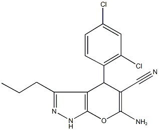 6-amino-4-(2,4-dichlorophenyl)-3-propyl-1,4-dihydropyrano[2,3-c]pyrazole-5-carbonitrile 结构式