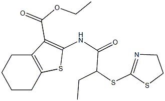 ethyl 2-{[2-(4,5-dihydro-1,3-thiazol-2-ylsulfanyl)butanoyl]amino}-4,5,6,7-tetrahydro-1-benzothiophene-3-carboxylate 结构式