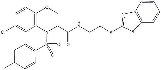 N-[2-(1,3-benzothiazol-2-ylsulfanyl)ethyl]-2-{5-chloro-2-methoxy[(4-methylphenyl)sulfonyl]anilino}acetamide 结构式
