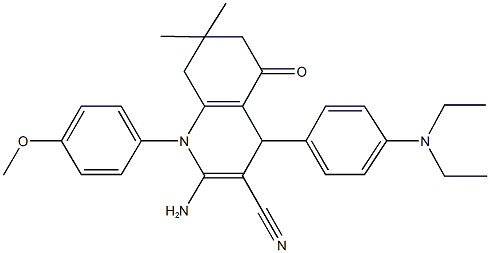 2-amino-4-[4-(diethylamino)phenyl]-1-(4-methoxyphenyl)-7,7-dimethyl-5-oxo-1,4,5,6,7,8-hexahydro-3-quinolinecarbonitrile 结构式