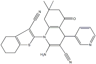 2-amino-1-(3-cyano-4,5,6,7-tetrahydro-1-benzothiophen-2-yl)-7,7-dimethyl-5-oxo-4-(3-pyridinyl)-1,4,5,6,7,8-hexahydro-3-quinolinecarbonitrile 结构式