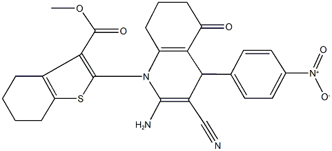 methyl 2-(2-amino-3-cyano-4-{4-nitrophenyl}-5-oxo-5,6,7,8-tetrahydro-1(4H)-quinolinyl)-4,5,6,7-tetrahydro-1-benzothiophene-3-carboxylate 结构式