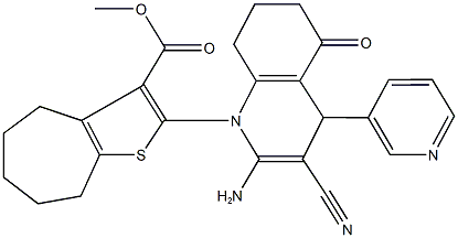 methyl 2-[2-amino-3-cyano-5-oxo-4-(3-pyridinyl)-5,6,7,8-tetrahydro-1(4H)-quinolinyl]-5,6,7,8-tetrahydro-4H-cyclohepta[b]thiophene-3-carboxylate 结构式