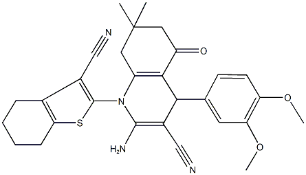 2-amino-1-(3-cyano-4,5,6,7-tetrahydro-1-benzothiophen-2-yl)-4-(3,4-dimethoxyphenyl)-7,7-dimethyl-5-oxo-1,4,5,6,7,8-hexahydro-3-quinolinecarbonitrile 结构式