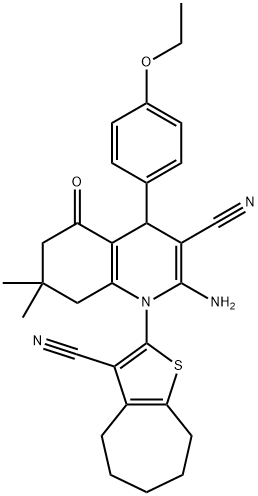 2-amino-1-(3-cyano-5,6,7,8-tetrahydro-4H-cyclohepta[b]thien-2-yl)-4-(4-ethoxyphenyl)-7,7-dimethyl-5-oxo-1,4,5,6,7,8-hexahydro-3-quinolinecarbonitrile 结构式