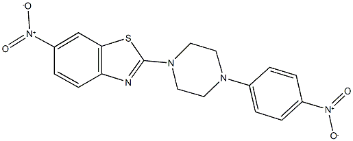 6-nitro-2-(4-{4-nitrophenyl}-1-piperazinyl)-1,3-benzothiazole 结构式