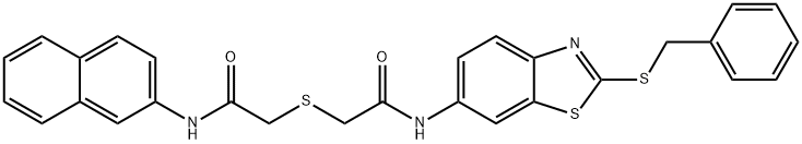 2-[(2-{[2-(benzylsulfanyl)-1,3-benzothiazol-6-yl]amino}-2-oxoethyl)sulfanyl]-N-(2-naphthyl)acetamide 结构式