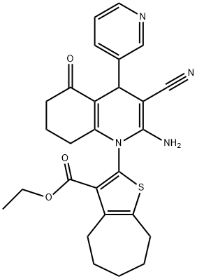 ethyl 2-[2-amino-3-cyano-5-oxo-4-(3-pyridinyl)-5,6,7,8-tetrahydro-1(4H)-quinolinyl]-5,6,7,8-tetrahydro-4H-cyclohepta[b]thiophene-3-carboxylate 结构式