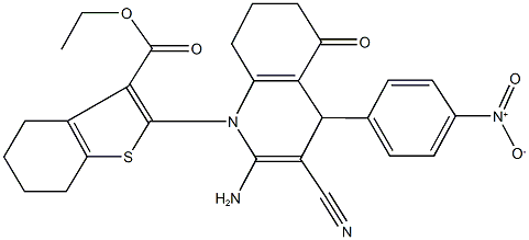 ethyl 2-[2-amino-3-cyano-4-(4-nitrophenyl)-5-oxo-5,6,7,8-tetrahydro-1(4H)-quinolinyl]-4,5,6,7-tetrahydro-1-benzothiophene-3-carboxylate 结构式