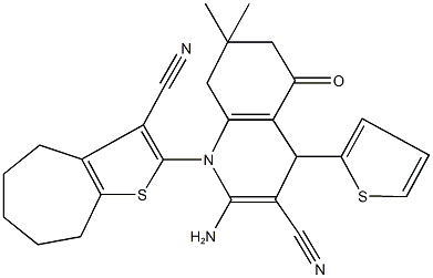 2-amino-1-(3-cyano-5,6,7,8-tetrahydro-4H-cyclohepta[b]thiophen-2-yl)-7,7-dimethyl-5-oxo-4-(2-thienyl)-1,4,5,6,7,8-hexahydro-3-quinolinecarbonitrile 结构式