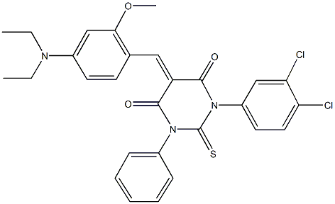 1-(3,4-dichlorophenyl)-5-[4-(diethylamino)-2-methoxybenzylidene]-3-phenyl-2-thioxodihydro-4,6(1H,5H)-pyrimidinedione 结构式