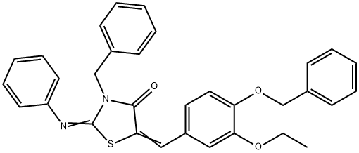 3-benzyl-5-[4-(benzyloxy)-3-ethoxybenzylidene]-2-(phenylimino)-1,3-thiazolidin-4-one 结构式