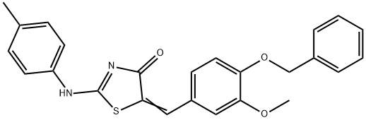 5-[4-(benzyloxy)-3-methoxybenzylidene]-2-[(4-methylphenyl)imino]-1,3-thiazolidin-4-one 结构式