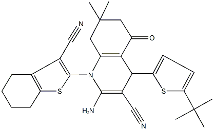 2-amino-4-[5-(tert-butyl)-2-thienyl]-1-(3-cyano-4,5,6,7-tetrahydro-1-benzothiophen-2-yl)-7,7-dimethyl-5-oxo-1,4,5,6,7,8-hexahydro-3-quinolinecarbonitrile 结构式