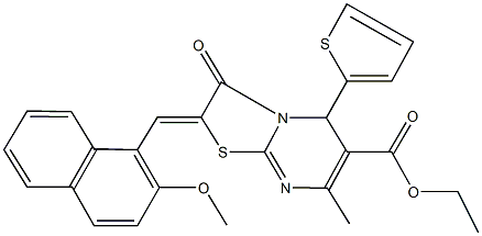 ethyl 2-[(2-methoxy-1-naphthyl)methylene]-7-methyl-3-oxo-5-(2-thienyl)-2,3-dihydro-5H-[1,3]thiazolo[3,2-a]pyrimidine-6-carboxylate 结构式