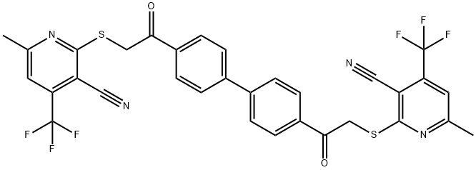 2-({2-[4'-({[3-cyano-6-methyl-4-(trifluoromethyl)-2-pyridinyl]sulfanyl}acetyl)[1,1'-biphenyl]-4-yl]-2-oxoethyl}sulfanyl)-6-methyl-4-(trifluoromethyl)nicotinonitrile 结构式