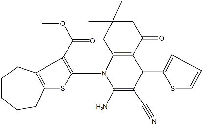 methyl 2-(2-amino-3-cyano-7,7-dimethyl-5-oxo-4-(2-thienyl)-5,6,7,8-tetrahydro-1(4H)-quinolinyl)-5,6,7,8-tetrahydro-4H-cyclohepta[b]thiophene-3-carboxylate 结构式