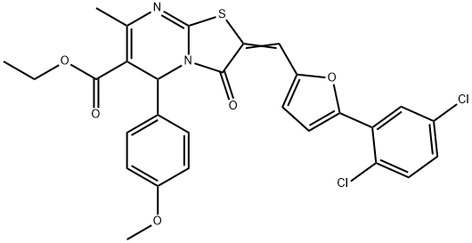 ethyl 2-{[5-(2,5-dichlorophenyl)-2-furyl]methylene}-5-(4-methoxyphenyl)-7-methyl-3-oxo-2,3-dihydro-5H-[1,3]thiazolo[3,2-a]pyrimidine-6-carboxylate 结构式