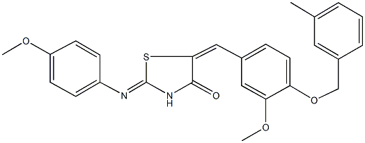 5-{3-methoxy-4-[(3-methylbenzyl)oxy]benzylidene}-2-[(4-methoxyphenyl)imino]-1,3-thiazolidin-4-one 结构式
