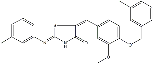 5-{3-methoxy-4-[(3-methylbenzyl)oxy]benzylidene}-2-[(3-methylphenyl)imino]-1,3-thiazolidin-4-one 结构式