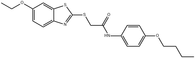 N-(4-butoxyphenyl)-2-[(6-ethoxy-1,3-benzothiazol-2-yl)sulfanyl]acetamide 结构式